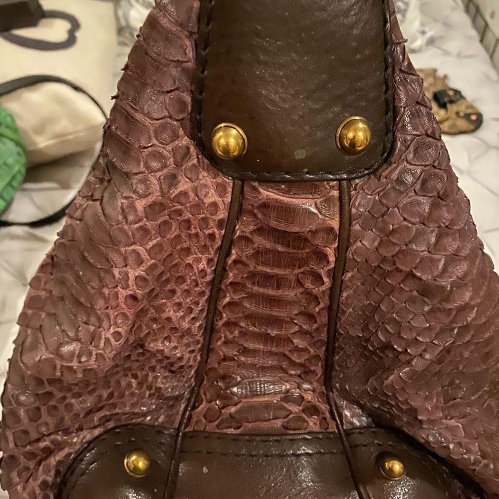 GUCCI PYTHON REAL SNAKE SKIN XL HORSEBIT HOBO HANDBAG BAG - Picture 4 of 7